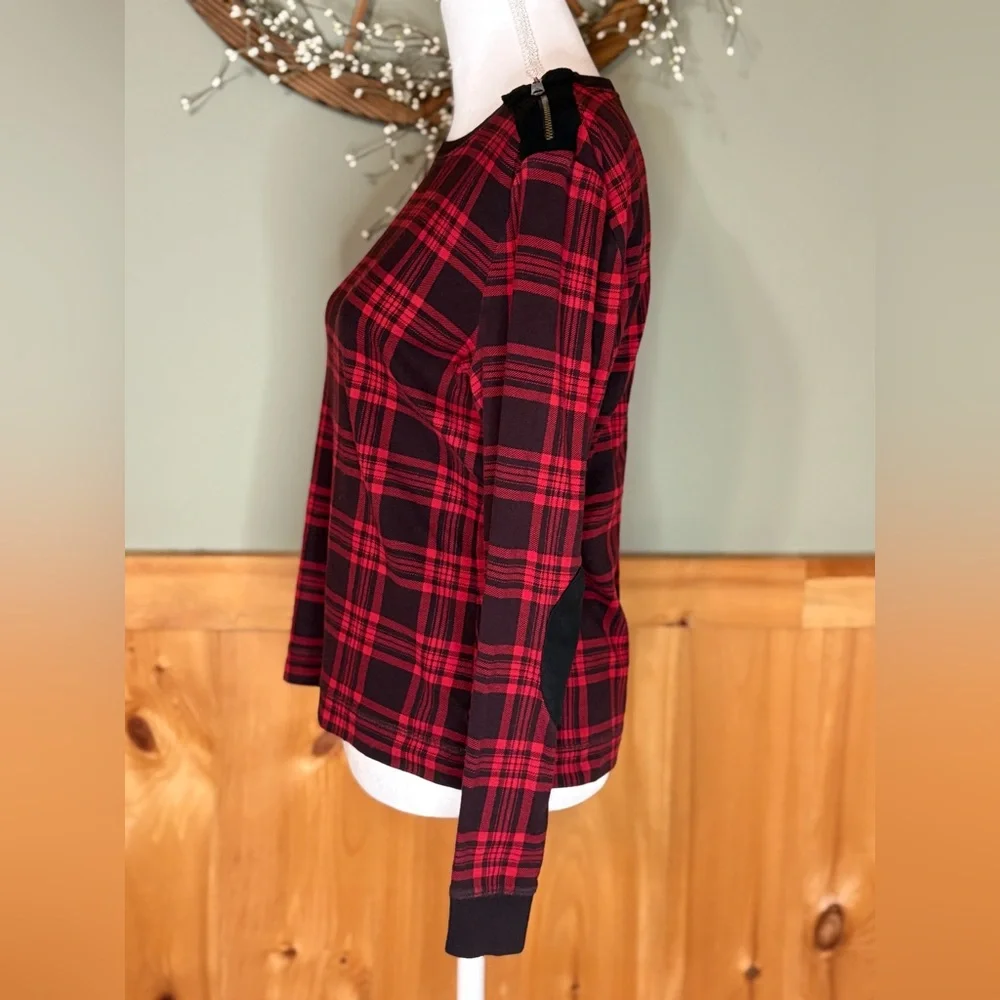 Ralph Lauren Red & Black Plaid Blouse with shoulder zip and elbow patches. XL - Picture 3 of 12